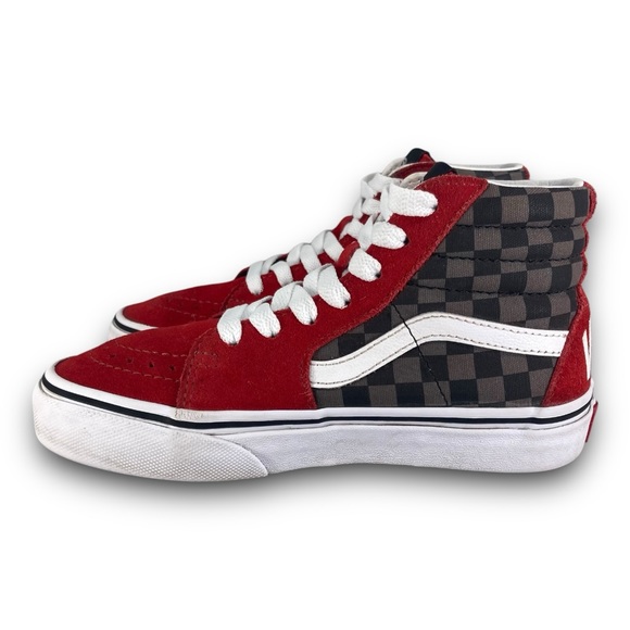 Vans Sk8 Hi Checkerboard Sneakers 508357 Skate Shoes Red Black Gray Youth 1.5 - Picture 4 of 9